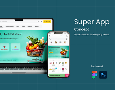 Super App concept app design branding ecommerce figma graphic design grocery app homepage landing page product design responsive design ui ui design uiux ux design