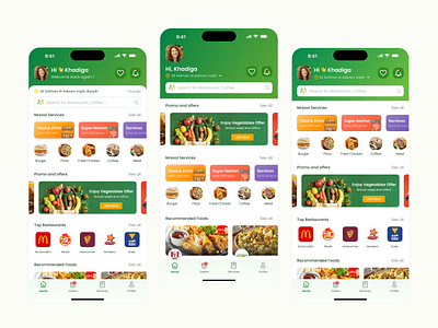 Mrsool App Redesign UI - Green App Home app cards booking branding delivery delivery app design food food app green app iphone logistics marsool mrsol mrsool redesign app restaurant tracking ui ux