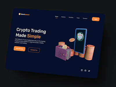 BlockBazaar- Crypto Trading Landing Page Design crypto cryptocurrency design figma hero section landing page trading ui ux website