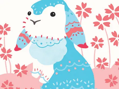 Floppy Bunny blue bunny decorative flowers pattern pink