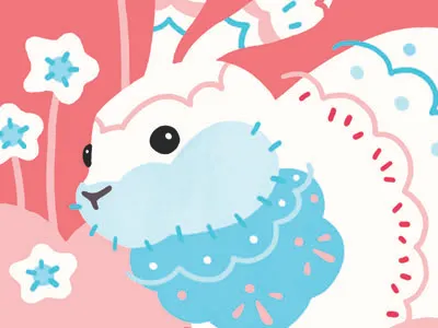 Bunny Four blue bunny cream decorative flowers pattern pink