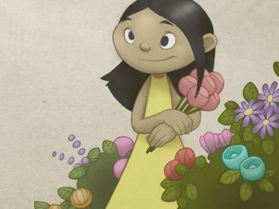 Flowers childrens book digital flowers girl illustration