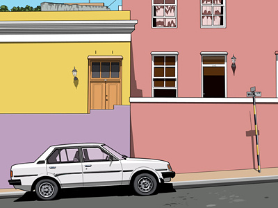 Waal street cape town car city digital illustration landscape painting sky wall