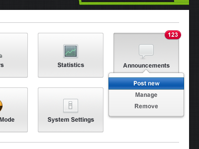 Post new Announcements 123 announcements awesomesauce mode post new statistics system settings