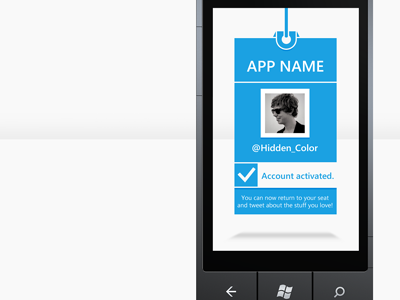 Account activated account activation badge card hanger id id badge identity metro metro ui microsoft mobile phone tweet twitter user windows phone wp7