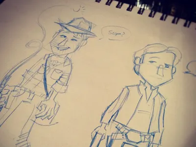 Indy Jones meets Han Solo - Sketch cartoon han solo illustration indiana jones sketch