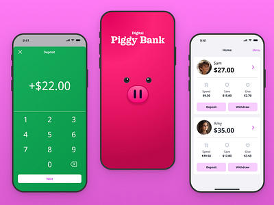 Digital Piggy Bank mobile app product design ui