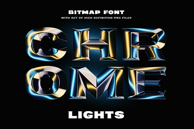 Chrome Lights — Bitmap Color Font 3d alphabet bitmap branding chrome design font illustration lettering metal mirror reflective svg type typeface typography ui