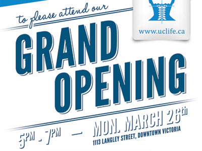 UCLife Grand Opening Invitation Flyer bc card chiropractic centre chiropractor design invitation uclife victoria