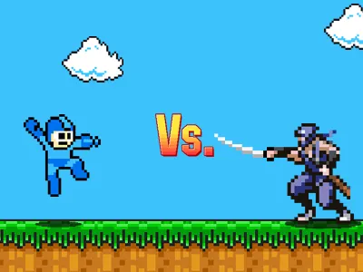Vs 8bit mario brother megaman ninjagaidn photoshop retro