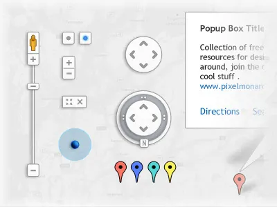 Google Map Ui Kit clean freebie google google marker goole map greey icon light navigation pixelmonarchy pop up psd ui ui kit