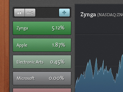 Stock List app blue button gain green loss market money numbers plus stock texture trading ui wood