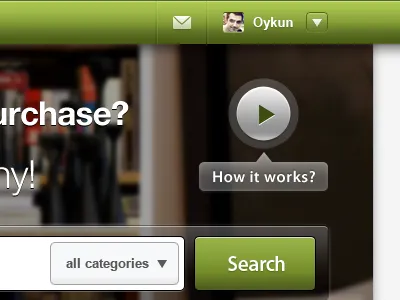 Watch how it works! avatar button buy dropdown green icon input message price search shop web web ui website