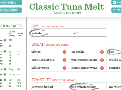 Green's Interface design greens identity interface lunch restaurant sandwich senior project tuna