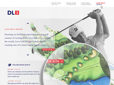 DL3 Landing Page buttons design drawing golf golfer magnify nav slide show twitter ui website