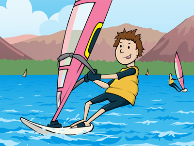 Wind Surfer active cartoon exercise illustration illustrator male man outdoors sport surf surfing vector water wave wind surf