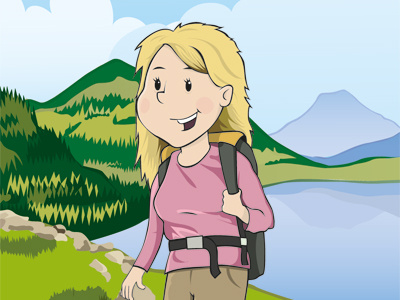 Hillwalker active activit blond cartoon country exercise female fitness forest hills hillwalker illustration illustrator outdoors vector walking woman