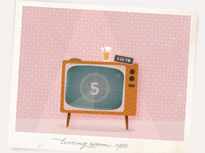 living room tv, 1980 clock mid century pattern polaroid retro texture vintage