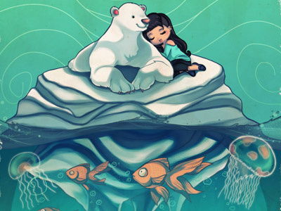 Polarbear bunnies children drawing illustration painting photoshop
