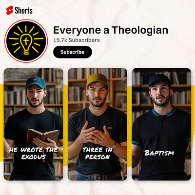 YouTube channel thumbnails and logo for theology education brand branding church content creator cross education lightbulb logo theology thumbnail yellow youtube