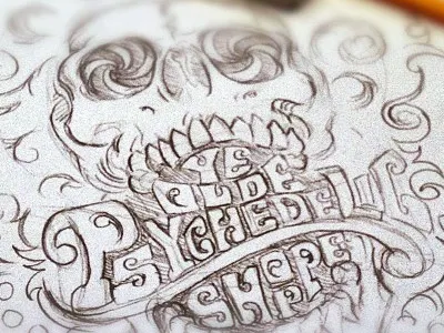 Ye Olde Psychedelic Shoppe 60s americana art castle derrick derrick castle design drawing graphic design groovy hippie illustration nashville nashvillemafia psychedelic skull straw castle