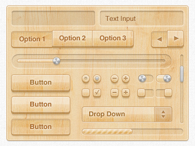 Wood UI Kit button buttons freebie interface kit metal pattern psd scroll slider ui user wood