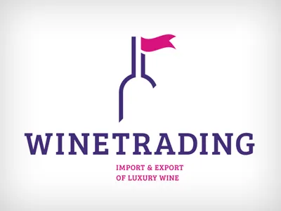 Logo for winetrader bottle chateau export flag import logo logomark luxury pink purple trader trading wine wines