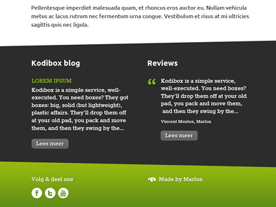 Kodibox blog bottom credits footer quote review social ui