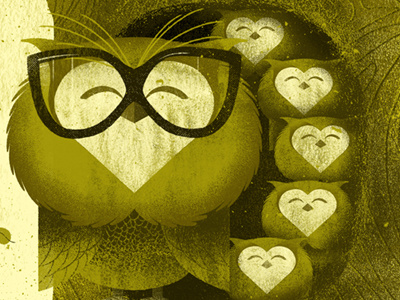 6 of Hearts - Playing Card hearts illustration nerd glasses owl owls