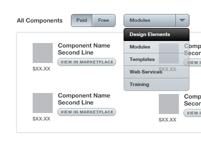 Dashboard UI buttons dashboard drop down menu