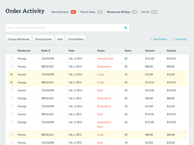 List mock-up filters list search table