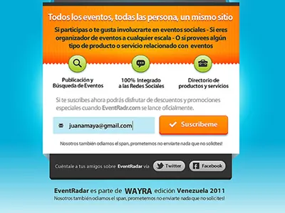 EventRadar Suscription page bottom part design fireworks web