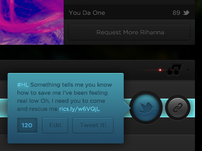 Lyrics 007 blue buttons css3 dark highlights inset led light link red rihanna tweet twitter ui ux web website