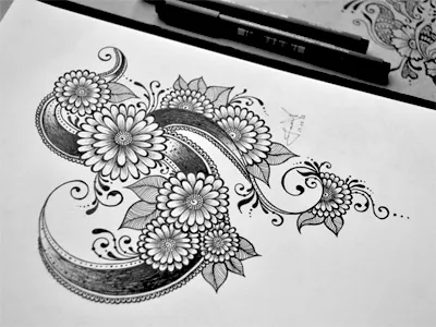 Floral Doodle 3 arabic drawing floral flowers free hand hand drawn henna ink intricate junoon designs mehndi