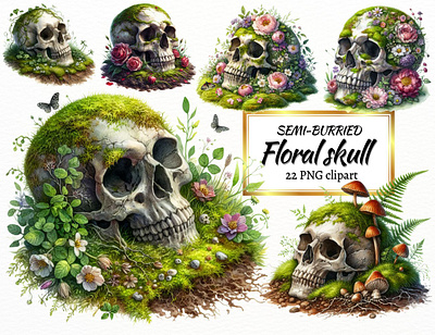 Floral Skull - with moss