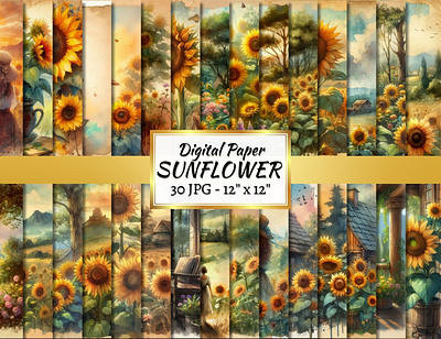 Sunflower Digital Paper Landscapes