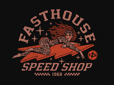 "Lightning Babe" for FastHouse babe checkered fast graphic design illustration illustration studio lightning no ghost stories pin up pitstop racecar racer speed speed shop stars