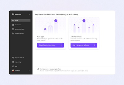 Automated job search platform automation dashboard isometric illustration job search jobapplication jobboard purple robot ui