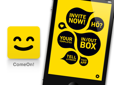 ComeOn! App Icon app apps black comeon! invite love with yellow