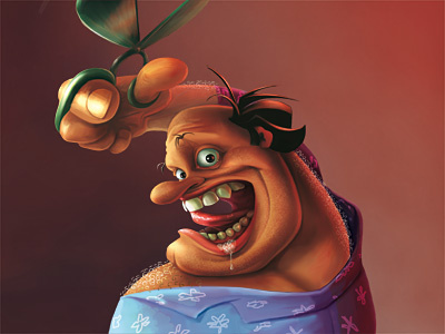 Mad barber character design face hand illustration light man monster photoshop