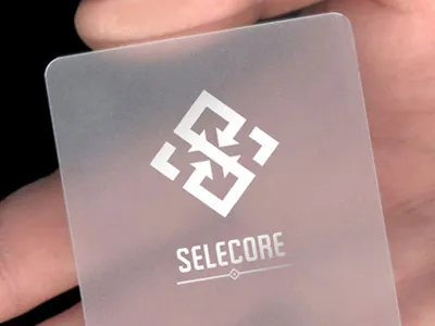 Selecore Business Card 01 arrow business card core export finland finnish gloss import inside logo modern negative negative space outside plastic pointing s selecore selected silver space strong translucent transparent uv white