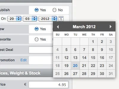 Another Calendar admin backend blue calendar cms dark date day grey month rtbf rubbik white
