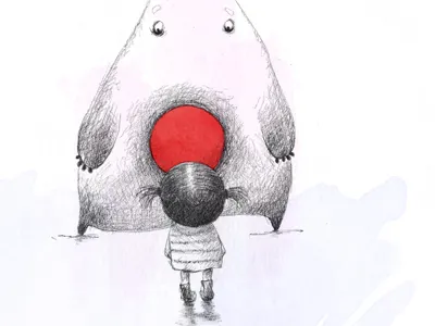 For Koharu ghost girl illustration japan pencil red watercolor white