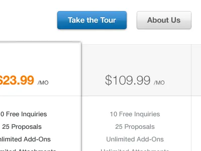 Take the Tour blue gray orange pricing table