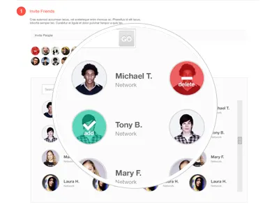 Plus One - Start with a Friend. End with an Adventure. facebook invite friends ui ux