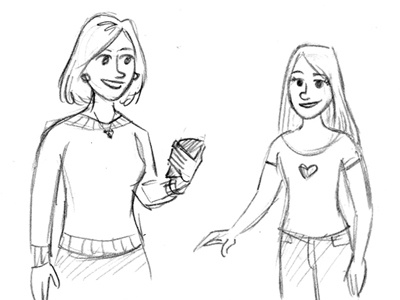 Mom and Teen Daughter character design girl illustration mom pencil sketch teen