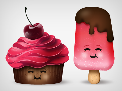 Sweet Icons character cherry cream cupcake cute food graphicriver ice cream ice pop icon illustration kawaii pink sweets vector