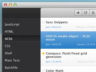 Gisties WIP app clean code css3 dark toolbar