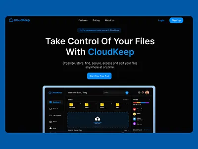 CloudKeep: Secure File Management Website Design cloud storage data organization digital solutions file management intuitive ux minimalist ux modern ui professional web responsive layout secure access secure platform storage system tech design tool ui ui design user interface ux design web design website