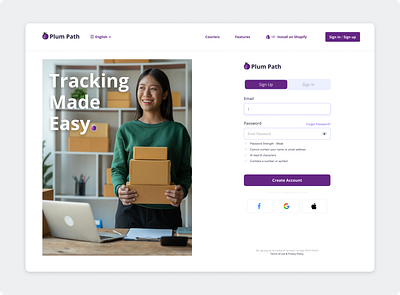 Package Tracking - sign up user flow branding graphic design ui